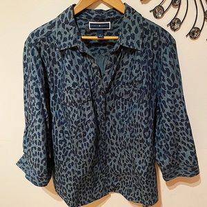 leopard print jean button down shirt.
